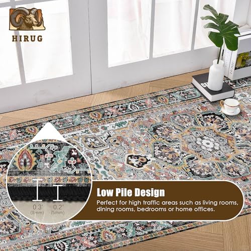 Washable Area Rug 2'6'' x 8' Vintage Traditional Persian Mat - Foldable Distressed Non-Slip Machine Washable Carpet for Living Room Bedroom Kitchen Home Decor - Slate and Multicolor - Image 5