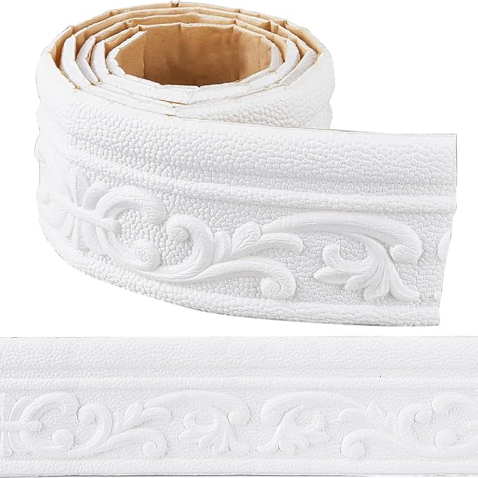 CRASPIRE 82x3 inch Molding Peel and Stick White 3D Flexible Foam Wall Trim Self Adhesive Wallpaper Border Sticky Decorative Edging Baseboard Lines for Mirror Border Wall Hotel DIY Decor by CRASPIRE