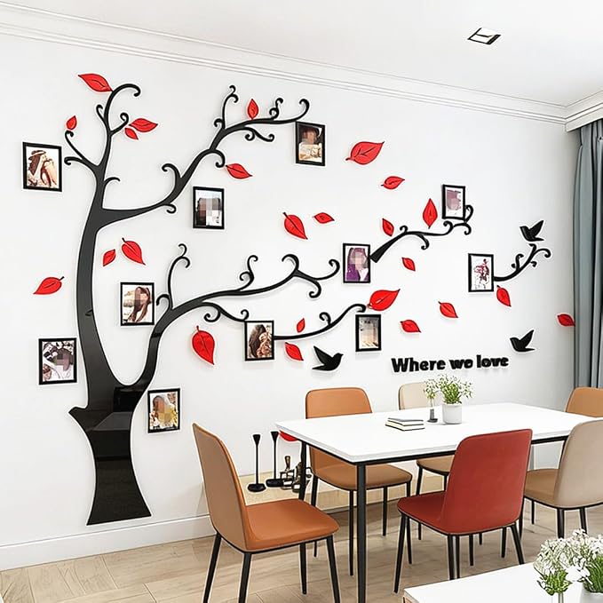 3D Tree Wall Stickers - DIY Photo Frame Tree Wall Decal Family Photo Frame Sticker Murals Wall Decor Living Room Bedroom TV Background Home Decorations (XL:109 * 79in,Red Right) - Image 6