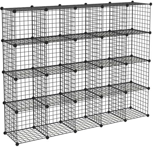 HUBSON Wire Cube Storage Organizer, Book/Toy/Craft/Potted Plants and petCloset Organizers and Storage Shelves, 20-Cube Freely Combinable Metal Grids Storage Shelf,Black Iron by HUBSON