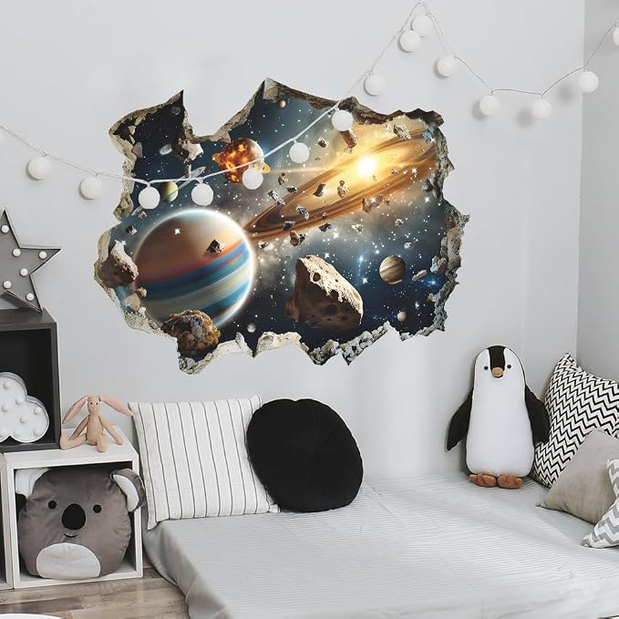 Quanhaigou 3D Galaxy Outer Space Wall Decals Stickers Wall Murals Wallpaper Decor for Home Floor Living Room (Universe Planet) - Image 3