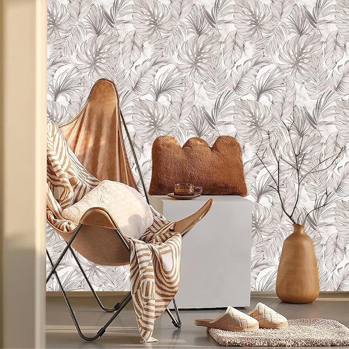 Boho Sand Monstera Leaf Abstract Plants Modern Peel and Stick Wallpaper Wall Decor Self Adhesive Wall Paper Stick on Easy Peel Off Contact for Renter Apartment - Image 2