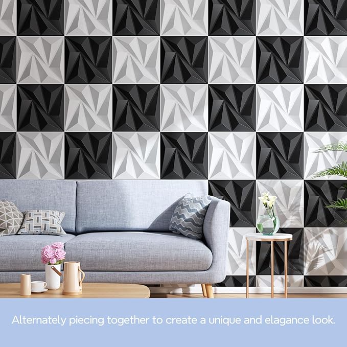 STICKGOO Black Diamond 3D Wall Panels, 12''x12'', 33 Pack | PVC Accent Wall Panels for Interior Wall Decor, Living Room, Bedroom, TV Background, Lobby, Cover 32.Sq.Ft - Image 5