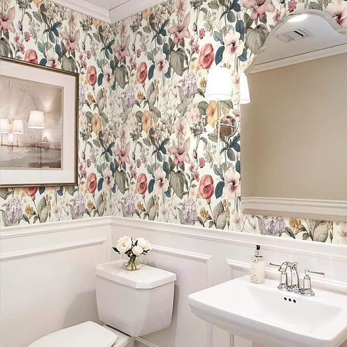 Jeweluck Vintage Floral Wallpaper Peel and Stick Wallpaper 16.9”x590.5” | Flower Contact Paper Poppy Floral Wall Paper Boho Removable Self Adhesive Wallpaper for Bedroom Drawer Liner Decorative Vinyl - Image 3