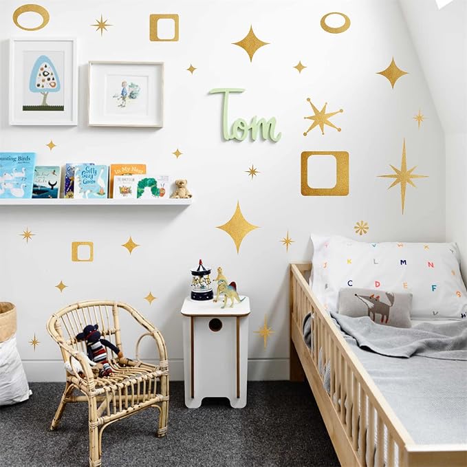 Star Wall Decals Retro Star Wall Decal Ovals and Squares Walls Decals Geometric Walls Stickers Vinyl Decal Removable Peel and Stick Murals Stickers for Bedroom Living Room Office Decor | Celestial decor, star decal for walls, wall sticker, golden remov... - Image 4