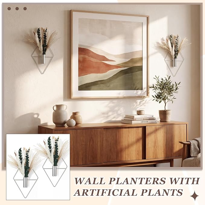 Canlierr 4 Pcs Wall Decor Hanging Planters, Mixed Plants, Chrome Silver - Image 4