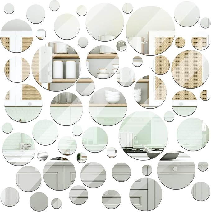 Jetec 56 Pcs 28 Pcs Round Glass Mirror Tiles for Wall by Jetec