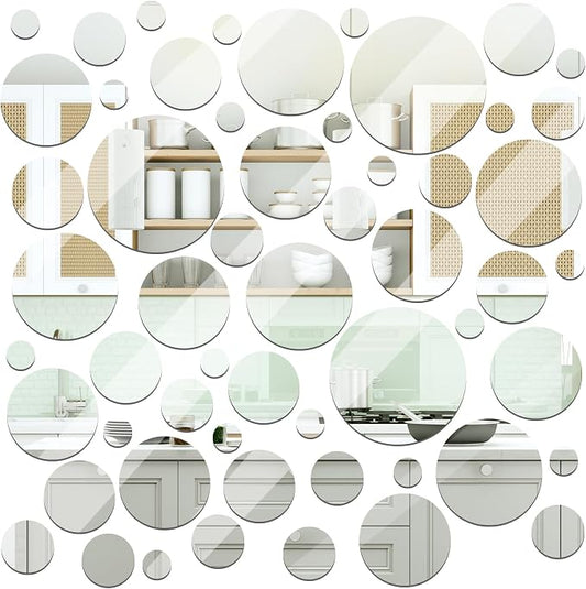 Jetec 56 Pcs 28 Pcs Round Glass Mirror Tiles for Wall by Jetec