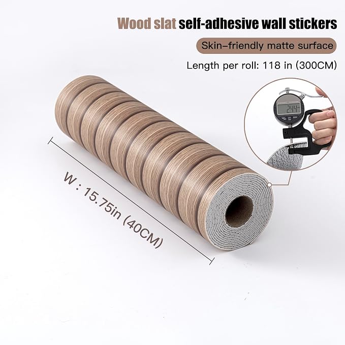 Light Walnut Peel and Stick Slat Wall Panels,Wood Grain Paneling | (118"x15.75",13Sq.ft)Self-Adhesive,Soundproof,Waterproof,Art,3D,Faux Wood Panels,for Bedroom,Bathroom,Entryway, Ceilings - Image 5