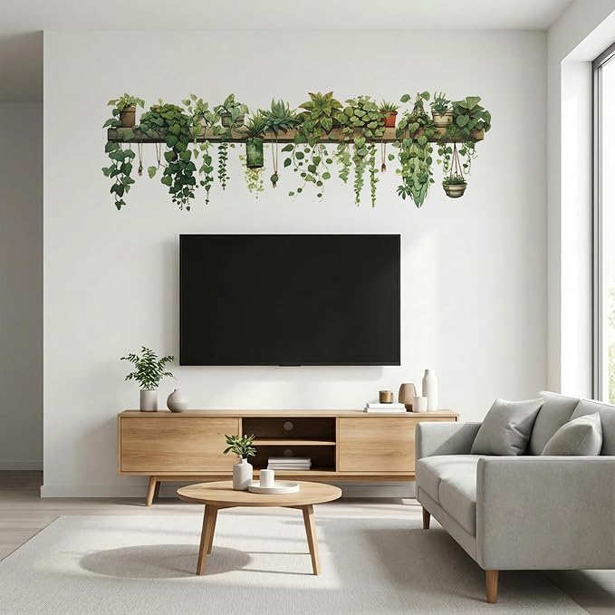 Green Plant Wall Stickers Vinyl Wall Decals Removable Wall Clings Peel and Stick Wall Mural for Bedroom Living Room Office (Large) by Bawiked