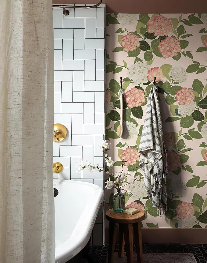 Floral Peel and Stick Wallpaper Self Adhesive Hydrangea Wall Paper French Country Cream Stick on Wallpaper for Bedroom Wall Decor Elegant Mural (Blush Hydrangea, 472.44“ X 17.4") - Image 6