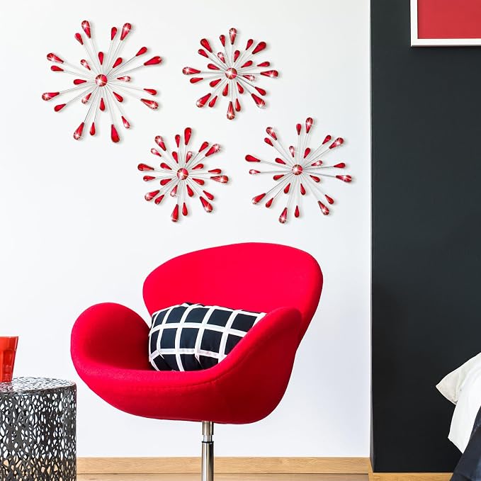 Hicarer 4 Pcs Starburst Wall Decor, Metal Wall Art, Red - Image 3