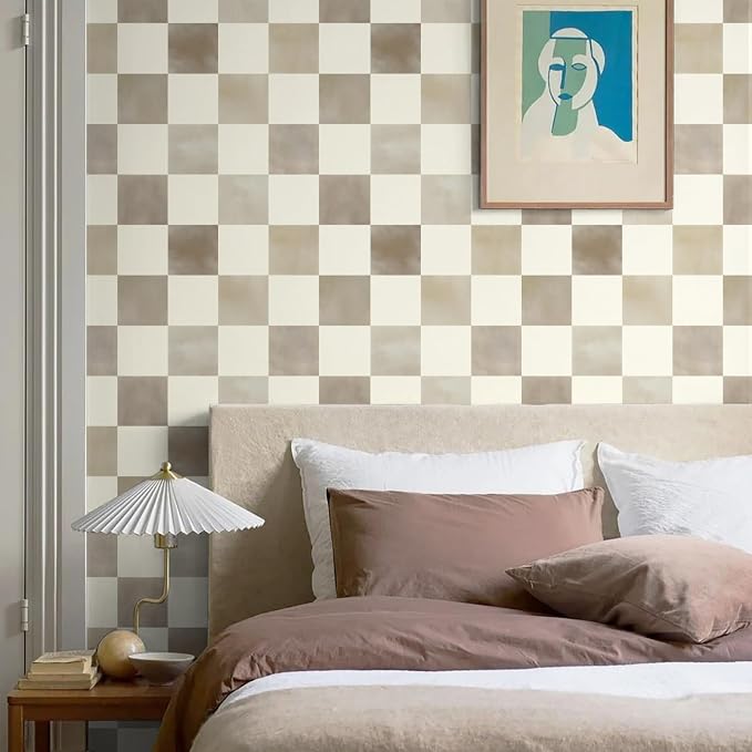 Ismoon Checkered Wallpaper Peel and Stick Neutral Mosaic Checkered Contact Paper 17.3in x 19.68ft Vintage Removable Self-Adhesive Wallpaper for Bathroom Bedroom Kitchen Shelf Liner Vinyl - Image 3