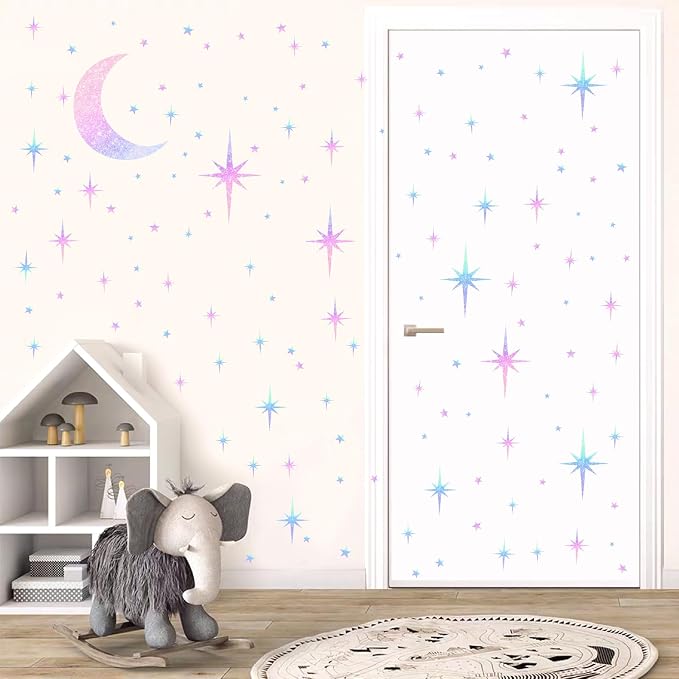 Retro Star Wall Decals Sparkle Wall Decor Stickers Rainbow Stars Moon Decal | Rainbow star room decor, peel and stick, removable vinyl art murals wallpaper, for ceiling baby kids girl bedroom living room - Image 8
