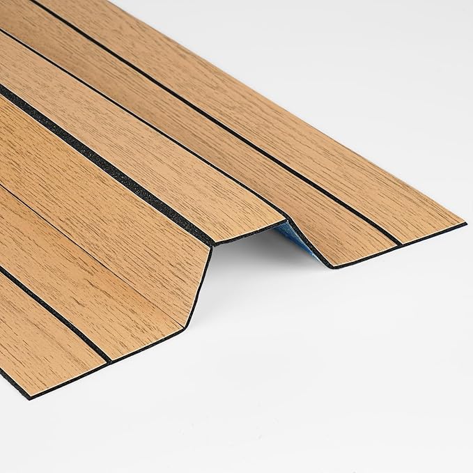 Brown Peel and Stick Wood Panels 3D Faux Wood Slat Wall Paneling | Removable Self Adhesive Wooden Slat Panel Wallpaper for Bedroom TV Background Cabinets PVC Plank Stick on Walls 11.8" x 118" - Image 7