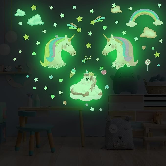 Glow in The Dark Unicorn Wall Stickers Decals, Removable Dots Stars Decals for Ceiling, Luminous Rainbow Wall Decal for Nursery, Room Decor Boys Girls Bedroom Playroom - Image 4