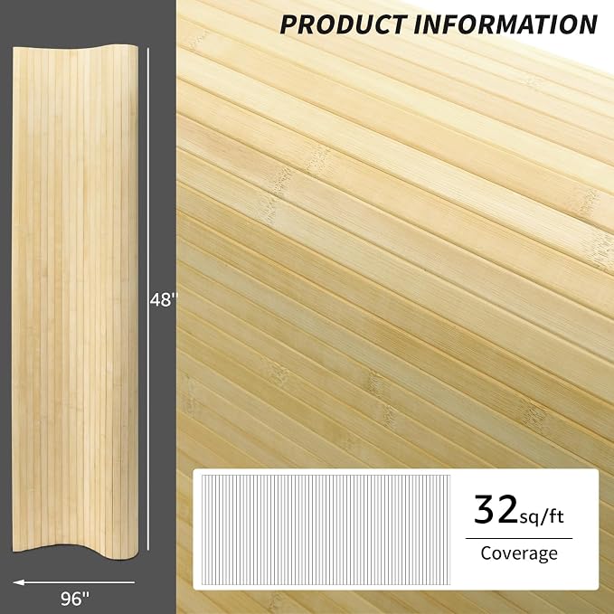 Art3d 48 x 96 in Pole Wrap Natural Bamboo Wall Panel, 1-Pack, Raw | Renewable Raw Board, Waterproof, No Emission, Wear-Resistant, Freely Cuttable, Stylish Wall Decor for Bedroom and Office - Image 4