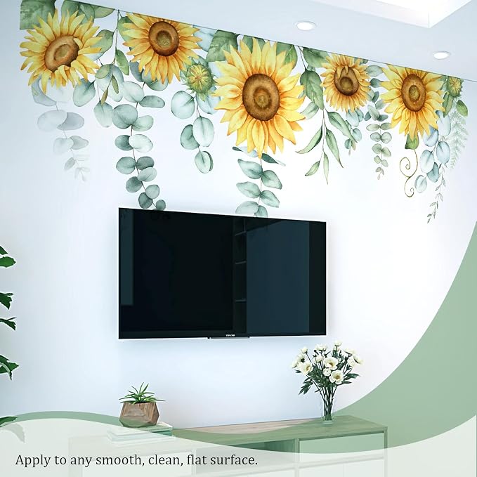 Sunflowers Floral Wall Decals Peel and Stick, Large Floral Flowers Wall Stickers, Removable Vine Home Decor Art for Bedroom Living Room Classroom Office - Image 5