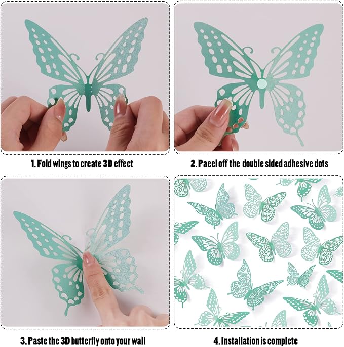 SAOROPEB 3D Butterfly Wall Decor 48 Pcs Pale Turquoise Butterfly Decoration | 4 Styles 3 Sizes, Birthday Decorations&Butterfly Party Decorations&Butterfly Cake Decorations-Removable - Image 7