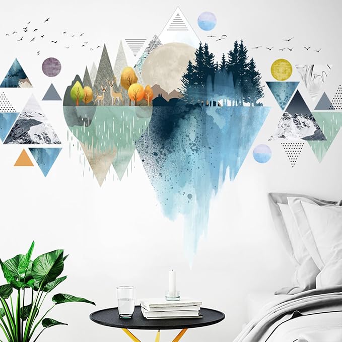 Nordic Geometric Wall Stickers, Removable DIY Mountain Reflection Wall Decal Murals Peel and Stick 3D Wall Art Stickers Murals Home Decor for Boy Bedroom Nursery Rooms Living Room - Image 7