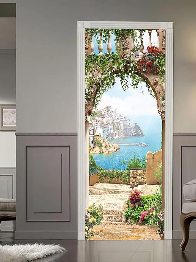 artfanke 3D Door Sticker Peel and Stick 30.3"x78.7" - Sea View Door Decal Wall Murals Wallpaper Waterproof for Home Decor (2 Sheets/Set) - Image 5