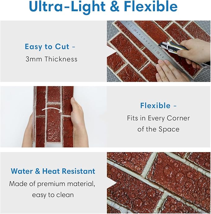 COMSTICKC 3D Peel and Stick Faux Brick Wall Panels for Quick DIY Wall Decor | 10 Pcs 11.8" x 11.8", Not Real Brick, Small Size, Ultra-Light Thin PVC 3D Fake Brick Sticker Wallpaper for DIY Interior Decor - Image 5