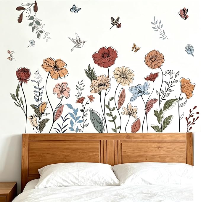 Boho Wildflower Wall Stickers Peel and Stick Floral Wall Decals for Girls Bedroom Living Room Nursery & TV Wall Decor - Image 7