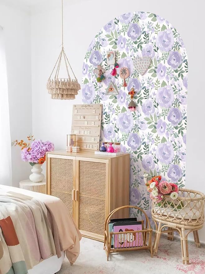 Orainege Peony Floral Wallpaper Peel and Stick Wallpaper Self Adhesive | 16.9in x118.1in Floral Contact Paper Boho Peony Removable Wall paper for Bedroom Living Room Decor Vinyl, Purple - Image 2