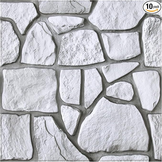 COMSTICKC 3D Faux Stone Wall Panels Peel and Stick, 10 Pcs 11.8" x 11.8" | Gray, Not Real Stone Wallpaper, Fake Stone Decorative Tiles Wall Covering for Quick DIY Wall Upgrades, Cover 9.7 sq ft by COMSTICKCDECOR