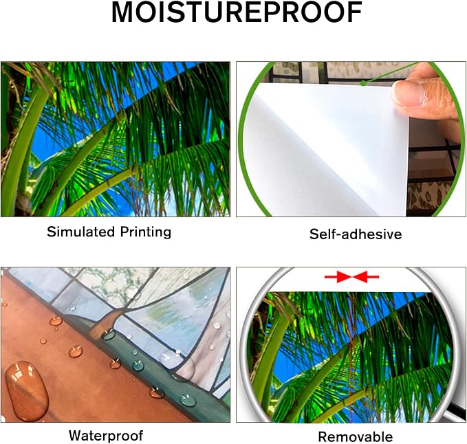 Door Stickers Peel Stick Murals-Wall Covers Decorative Decal Coconut Tree | 30.3"W x 78.7"H, 3D Coconut Tree Wallpaper，Waterproof Removable Opaque Vinyl Self Adhesive Fake Door Decor for Home Office - Image 3