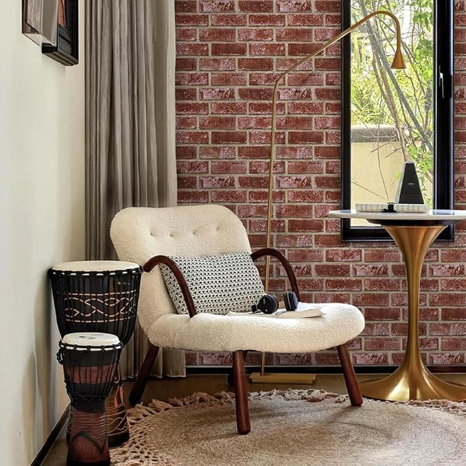 3D Peel and Stick Faux Brick Wall Panels 11.8" x 11.8" 10-Pack | Red Orange, Small Brick-Look Textured Sticker, Thin Lightweight PVC Self Adhesive Tiles for Interior Decor, Cover 9.7 sq ft - Image 8