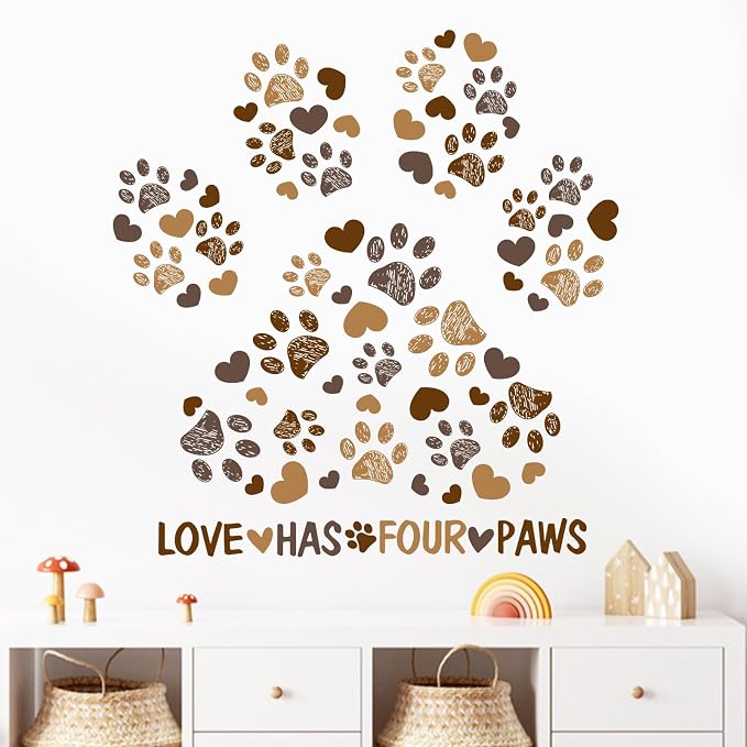 Mfault Dog Cat Paw Prints Wall Decals Stickers, Love Has Four Paws Nursery | Decorations Kids Bedroom Art, Neutral Toddlers Girls Boys Pet Lovers Room Playroom Decor - Image 3