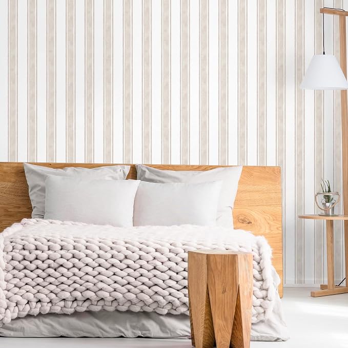 Affrolling Striped Peel and Stick Wallpaper 15.75"x118.11",Beige | Watercolor Self Adhesive Contact Paper, Removable for Bedroom Cabinet Furniture, Cute Decor for Nursery Craft Room DIY - Image 5