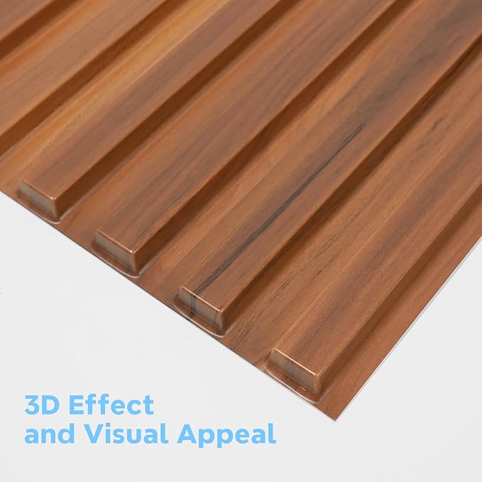 STICKGOO Slat 3D Wall Panel for Interior Wall Decor PVC Fluted Textured Panel 12-Tile 19.7 x 19.7in - Walnut - Image 7