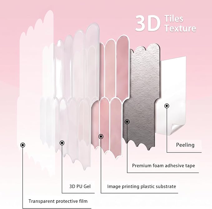 Arttown Peel and Stick 3D Wall Backsplash, 10-Sheet, 12" × 12" Coral Pink | Subway Tile Self Adhesive Thicker Design Wall Tiles Panel Wallpaper for Rental Housing Kitchen Bathroom Balcony - Image 5