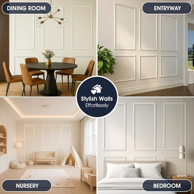 Set of 3 Peel and Stick Wall Molding Kit, Pre Cut Wainscoting Panels | 54x24 in + 24x24 in, Paintable, Ready to Assemble Wall Moulding, Living room or Bedroom Accent Wall Decor - Image 8