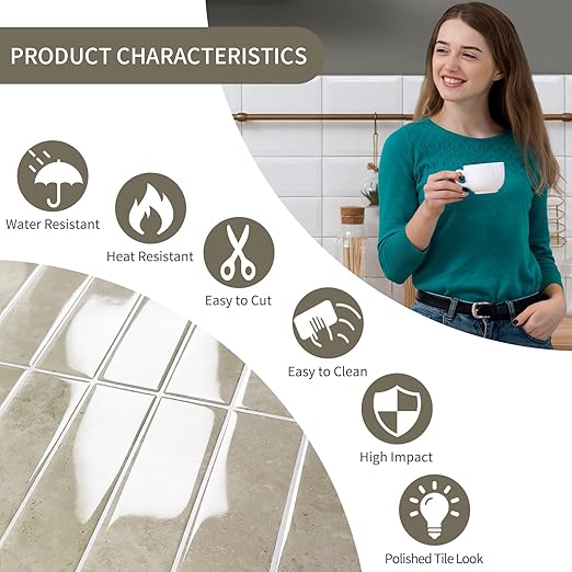 10 Sheets Upgraded Thicker Design Subway Tile Peel and Stick Backsplash | 12”×12”Self Adhesive Wall Tiles Stick on Back Splash for Kitchen,Bathroom,Camper(Beige) - Image 2