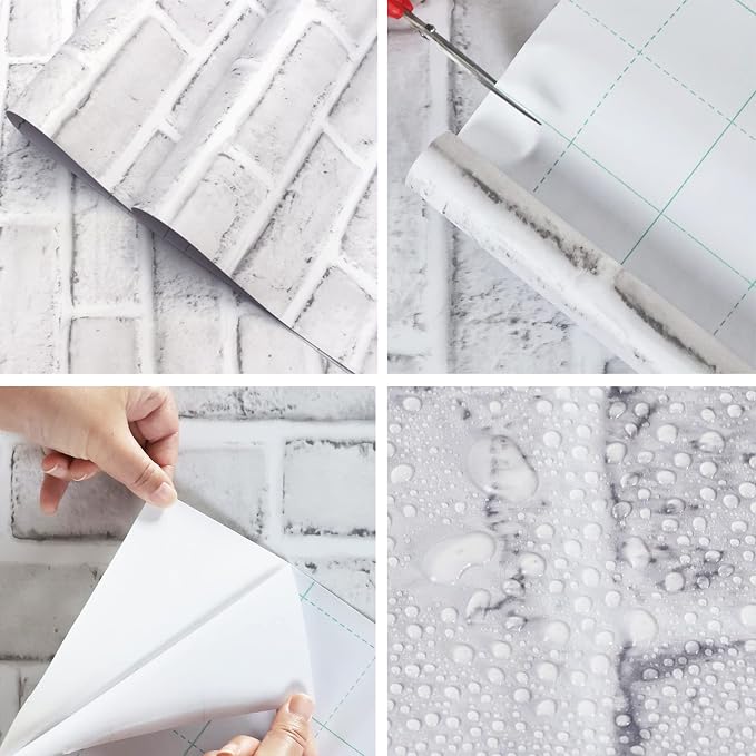 Hopeak White Brick Wallpaper Peel and Stick Wallpaper Waterproof and Removable Good for Home Decoration and Furniture Renovation 17.5 x 118 Inches - Image 2
