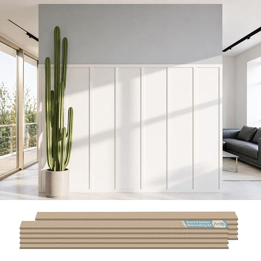 Art3d Premade Paintable Board and Batten Wainscoting Kit, 167.32 x 70.08 in | MDF, Molding Trim Slat with Edge Strip, High-Impact, Durable, Glue-On Installation, Ideal for Living Room, Bedroom, Corridor by Art3d