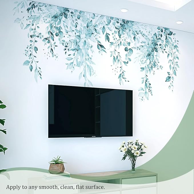 Spa Green Plants Leaves Wall Decals Peel and Stick, Large Floral Flowers Vinyl Wall Stickers, Removable Vine Home Decor Art for Bedroom Living Room Classroom Office - Image 6
