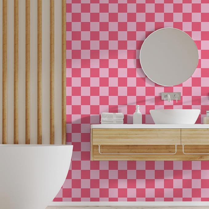 Drydiet Hot Pink Checkered Peel and Stick Wallpaper 15.75'' X 118" | Plaid Funky Checkered Contact Paper, Waterproof Contact Wallpaper, Vintage Gingham Decor for Room Bathroom Cabinet, Trendy - Image 6