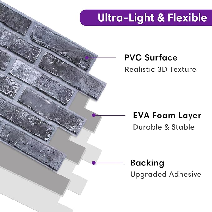 3D Faux Brick Wall Panels Peel and Stick, Designed for Quick DIY | Gray, 10 Pcs 15.7" x 11.8", Brick-Look, Ultra-Light PVC Fake Brick Wall Covering Tiles for Wall Renovation, Cover 12.9 sq ft - Image 4
