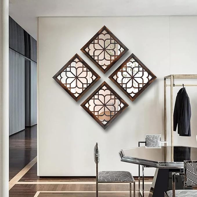 Wocred Set of 4 Mirrors Square Wall Mirror,Gorgeous Rustic Farmhouse Accent Mirror,Caramel Color Entry Mirror for Bathroom Renovation,Bedrooms,Living Rooms and More (12”x12”4pcs) - Image 5