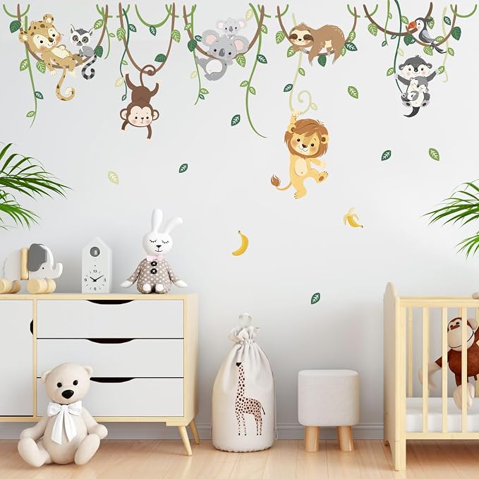 decalmile Jungle Animals Climbing Tree Lion Monkey Wall Decals Stickers - Image 2