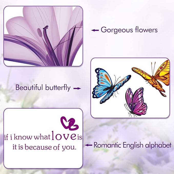 LiveGallery Beautiful Lovely Lily Flowers Wall Decals Removable DIY Butterfly Flower Vines Art Decor Wall Stickers Murals for Living Room TV Background Kids Gilrs Rooms Bedroom Decoration (Purple) - Image 3