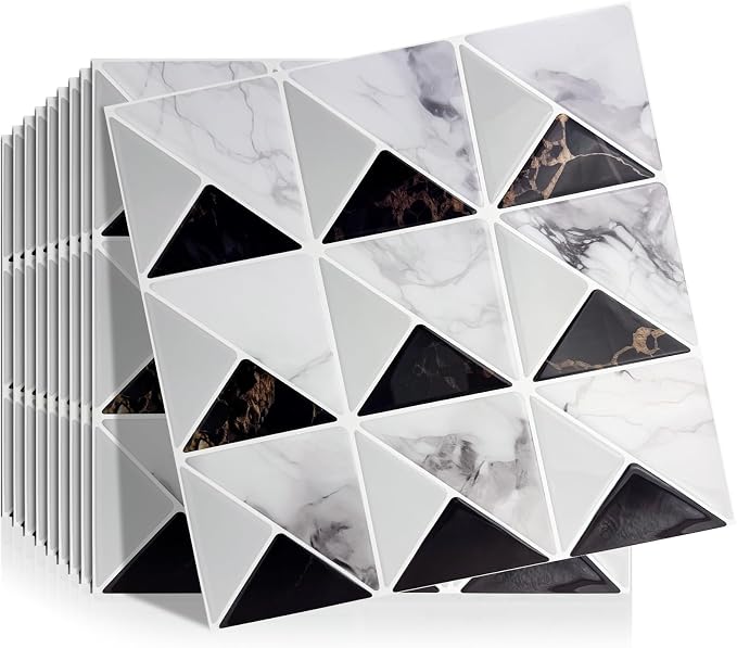 Joysticky 10-Sheet Peel and Stick Backsplash, 12" * 12" Crystal Texture Stick on Tiles Backsplash for Kitchen & Bathroom，Thicker Design Peel and Stick Wall Tiles（Black Gold） by Unknown