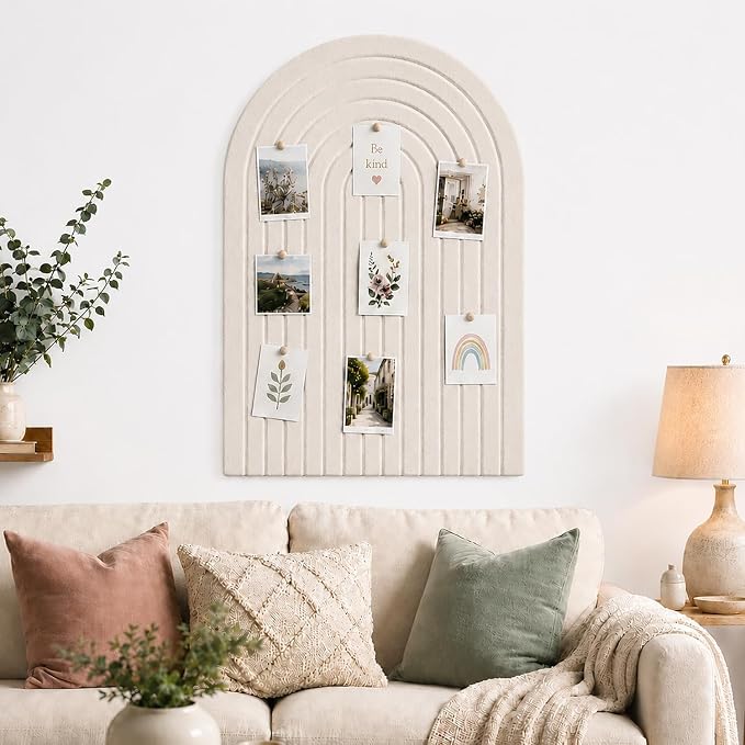 Large Arched Felt Bulletin Board, Sized 36" x 24" for Office & Wall Decor – 6 Customizable Adhesive Tiles with Pins are Perfect to Display Your Photos (Khaki-A) - Image 8