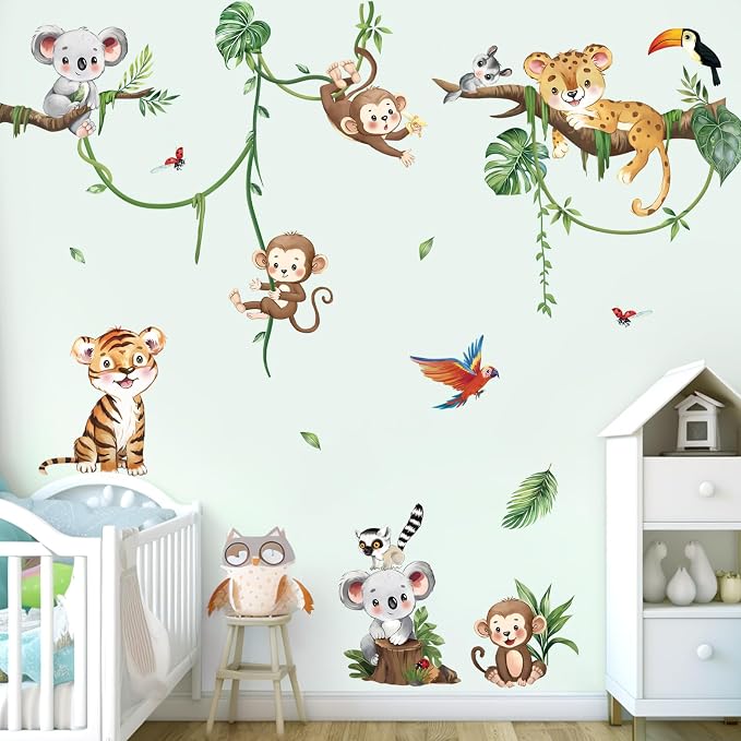 decalmile Jungle Animal Tree Branch Safari Animal Wall Decals Stickers - Image 2