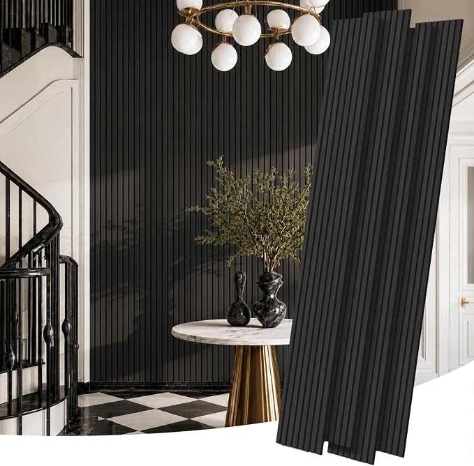 RITOLLO Wood Panels for Wall, 4 Pack Wood Slat Acoustic Panels, 118 x 11 in 3D Fluted Sound Absorbing Panels for Interior Wall Decor, Accent Wall for Living Room, Bedroom, Home Office (Blackwood) by Ritollo