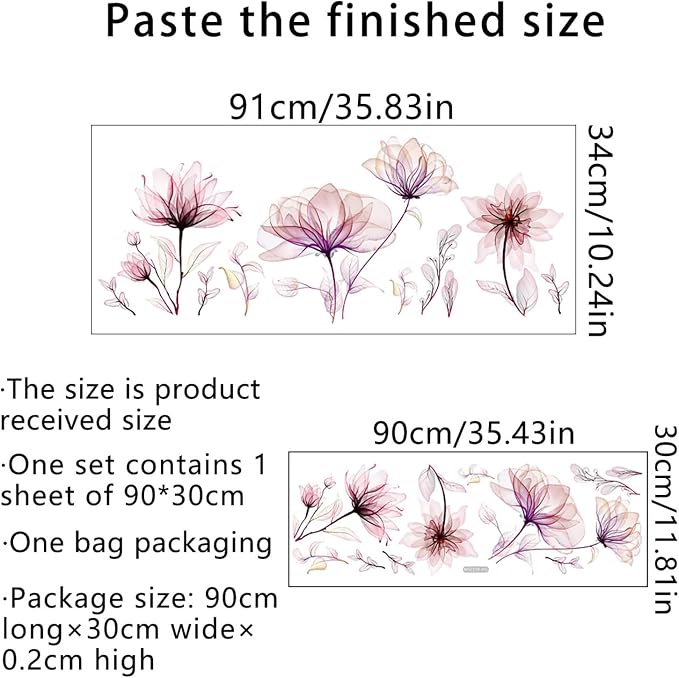 Watercolor Flowers Wall Decals - Removable Vinyl Peel & Stick Floral Wall Art for Girls Boys Nursery Bedroom Living Room Decor - Image 6